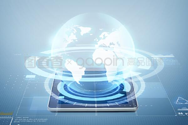 電子、技術(shù)、網(wǎng)絡(luò)和現(xiàn)代小工具概念&mdash;&mdash;平板電腦,屏幕上方藍(lán)色背景的虛擬投影